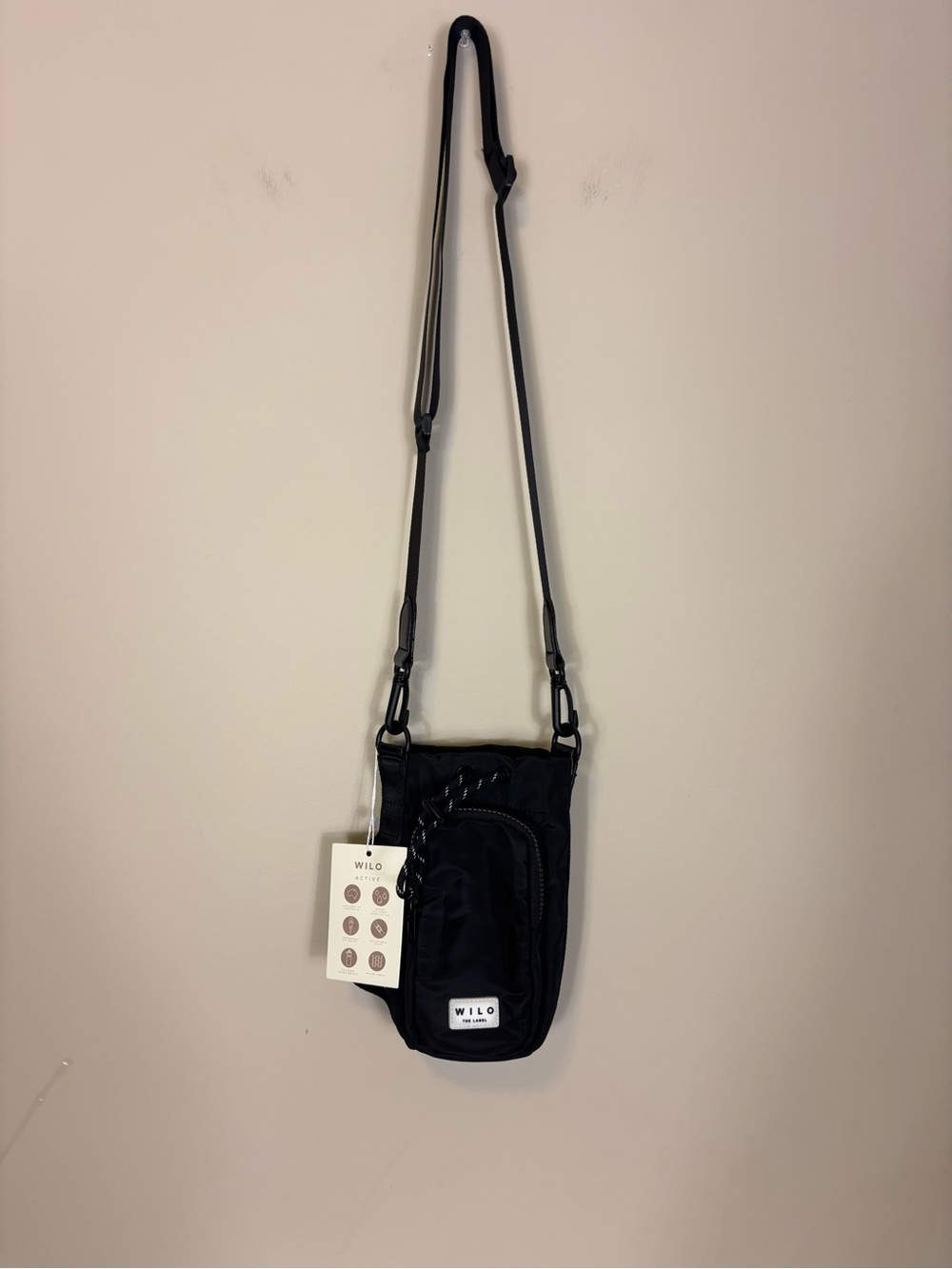 WILO The Label Black Compact Crossbody Bottle Bag with Adjustable Strap